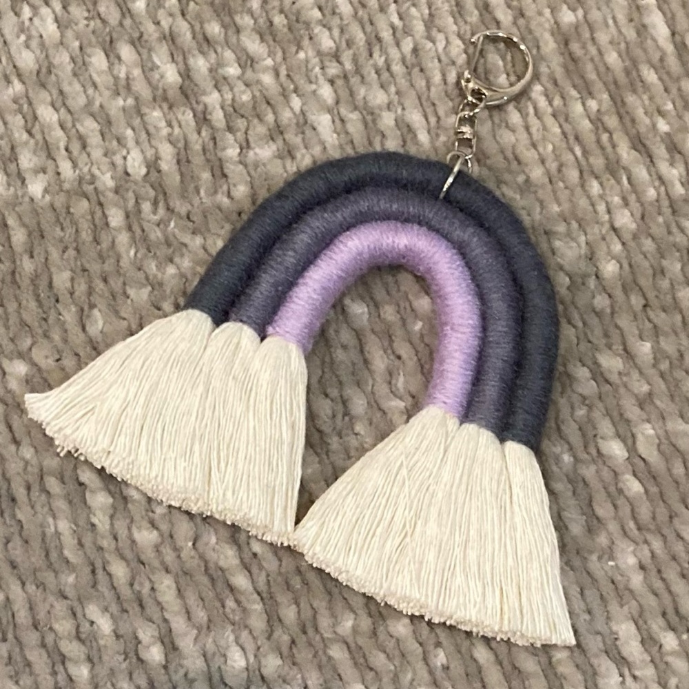 🔸NWT🔸 Grey/Purple Ombré Macrame Rainbow Keychain / Purse Charm/ Tassel